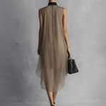 Beatrice - Lightweight Luxury Two-Tone Khaki and Brown Chiffon Sleeveless Dress — view 5
