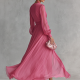 Rose Chiffon Dress with V-Neck — view 5