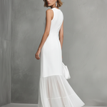 Elegant White Sleeveless Dress for Women with Milk Silk and Chiffon Panels — view 5