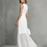 Elegant White Sleeveless Dress for Women with Milk Silk and Chiffon Panels — view 5