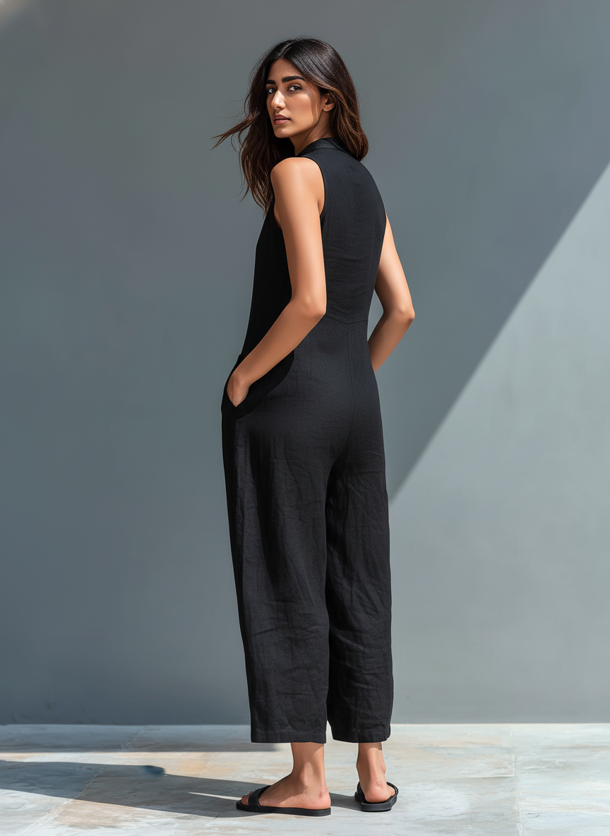 Sleeveless Linen Overalls — view 4