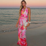 Aviana - Backless Maxi Dress with Halter Neck