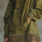 Suede Dress with High Neck and Fringes — view 5