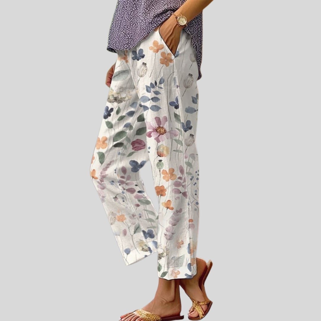 Cream Wildflower Casual Pants