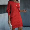 Elegant Mini Dress with Sparkles and Bare Shoulders — view 3