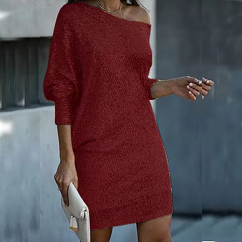 Elegant Mini Dress with Sparkles and Bare Shoulders — view 8