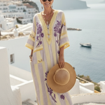 Aurelia | V Neck Half Sleeve Striped Floral Maxi Dress — view 3