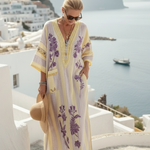 Aurelia | V Neck Half Sleeve Striped Floral Maxi Dress — view 4