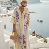 Aurelia | V Neck Half Sleeve Striped Floral Maxi Dress — view 4