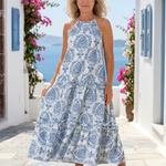 Isadora | Sleeveless High Neck Tiered Midi Dress