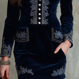 Mini Embroidered Velvet Dress with Retro Touch — view 3