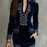 Mini Embroidered Velvet Dress with Retro Touch