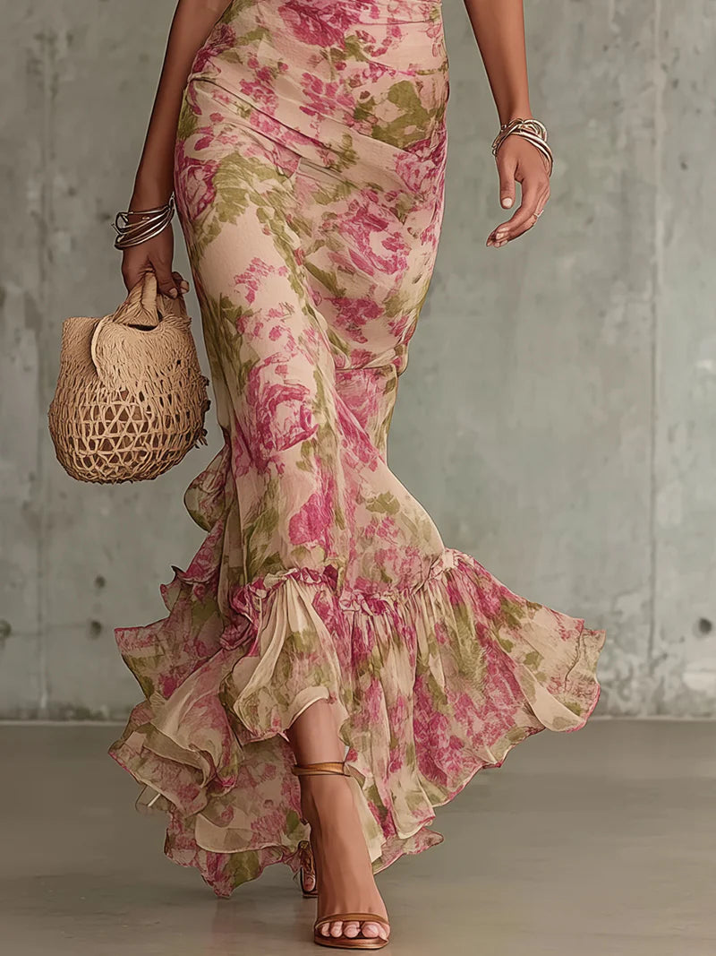 Jill - Vintage Rose Print Puff Sleeve Maxi Dress — view 3