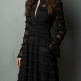 Black Mini Dress with Fringing and Sheer Layers — view 3