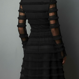 Black Mini Dress with Fringing and Sheer Layers — view 5