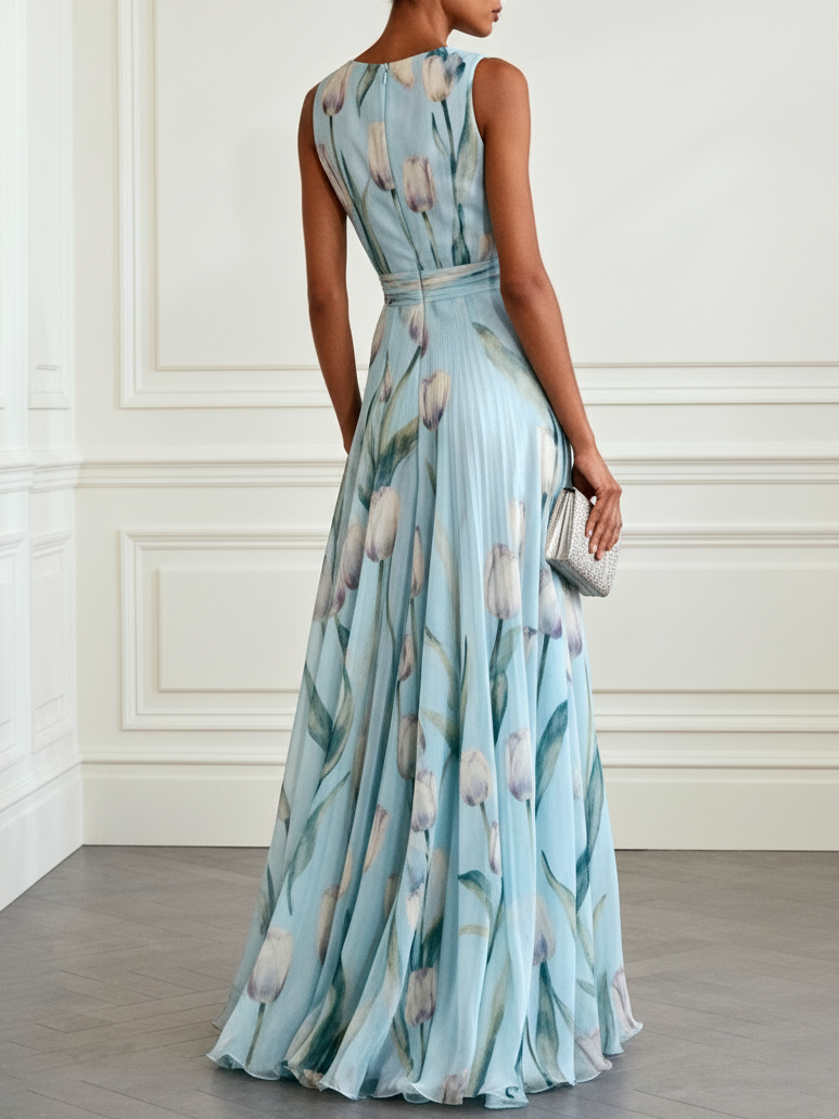 Nikau - Elegant Tulip Print V-neck Maxi Dress — view 6