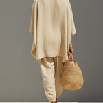 Caroline - Light Khaki Asymmetrical Minimalist Top and Jogger Pants Set — view 3
