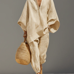 Caroline - Light Khaki Asymmetrical Minimalist Top and Jogger Pants Set