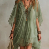 Green Chiffon Mini Dress with V-Neck