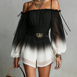 Chiffon Jumpsuit with Black and White Degrade Effect, Off-the-Shoulder Neckline and Belt — view 2