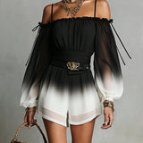 Chiffon Jumpsuit with Black and White Degrade Effect, Off-the-Shoulder Neckline and Belt — view 2