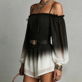 Chiffon Jumpsuit with Black and White Degrade Effect, Off-the-Shoulder Neckline and Belt