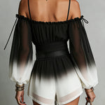 Chiffon Jumpsuit with Black and White Degrade Effect, Off-the-Shoulder Neckline and Belt — view 3
