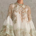 Green Chiffon Mini Dress with Butterfly Sleeves and Ruffles — view 4