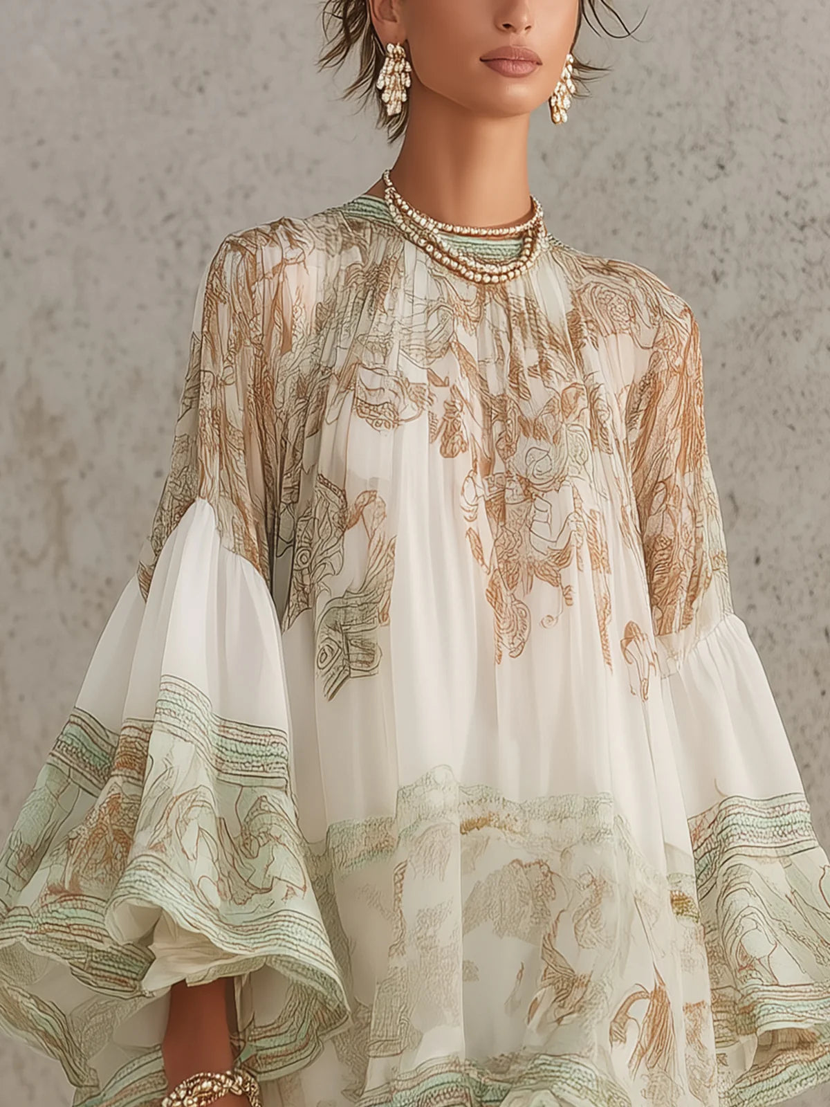 Green Chiffon Mini Dress with Butterfly Sleeves and Ruffles — view 4