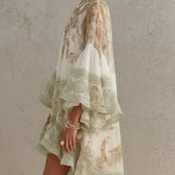 Green Chiffon Mini Dress with Butterfly Sleeves and Ruffles — view 3