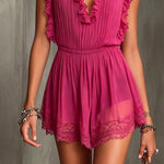Pleated Chiffon Jumpsuit with Frills, Fuchsia — view 4