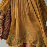 Yellow Floral Chiffon Mini Dress with Exposed Shoulders — view 3