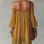 Yellow Floral Chiffon Mini Dress with Exposed Shoulders — view 2