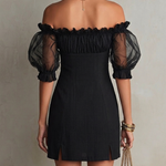 Black Mini Dress with Cut-Out Shoulders and Puff Sleeves