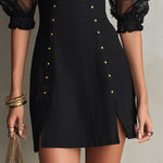 Black Mini Dress with Cut-Out Shoulders and Puff Sleeves — view 4