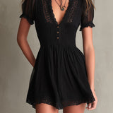 Black Pleated Mini Dress with Lace