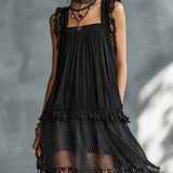 Black Tulle Mini Dress with Ruffles and Lace