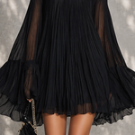 Black Mini Dress in Chiffon with Off-Shoulder Neckline and Bell Sleeves — view 5
