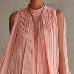 Puff Chiffon Mini Dress with Cutout Shoulders and Pink Ruffles — view 3