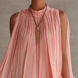 Puff Chiffon Mini Dress with Cutout Shoulders and Pink Ruffles — view 3