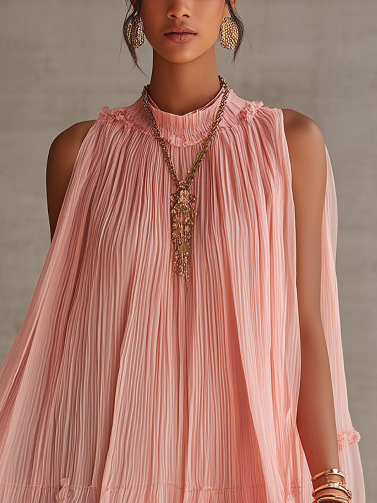 Puff Chiffon Mini Dress with Cutout Shoulders and Pink Ruffles — view 3