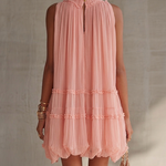 Puff Chiffon Mini Dress with Cutout Shoulders and Pink Ruffles — view 2