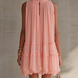 Puff Chiffon Mini Dress with Cutout Shoulders and Pink Ruffles — view 2