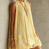 Chiffon Bubble Mini Dress with Yellow Collar and Frills — view 2