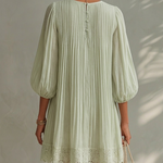 Pleated Chiffon Mini Dress with Lantern Sleeves, Light Green — view 3