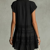 Black Chiffon Mini Dress with Lace and Stripes — view 3