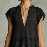 Black Chiffon Mini Dress with Lace and Stripes