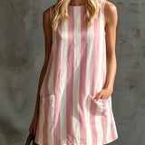 Sleeveless Mini Dress with Retro Stripes — view 2