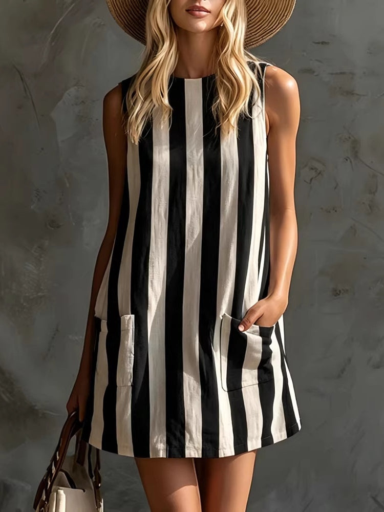 Sleeveless Mini Dress with Retro Stripes — view 4