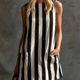 Sleeveless Mini Dress with Retro Stripes — view 4